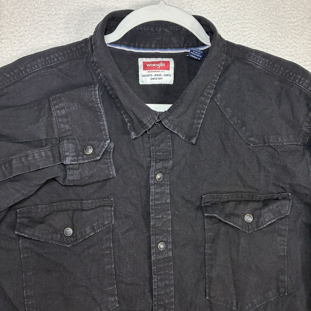Wrangler Denim Pearl Snap Shirt Men 2XL Black Western Cowboy Rodeo Work Button